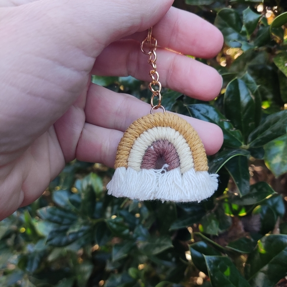 Rainbow Macrame Tassel Keychain - Picture 4 of 4